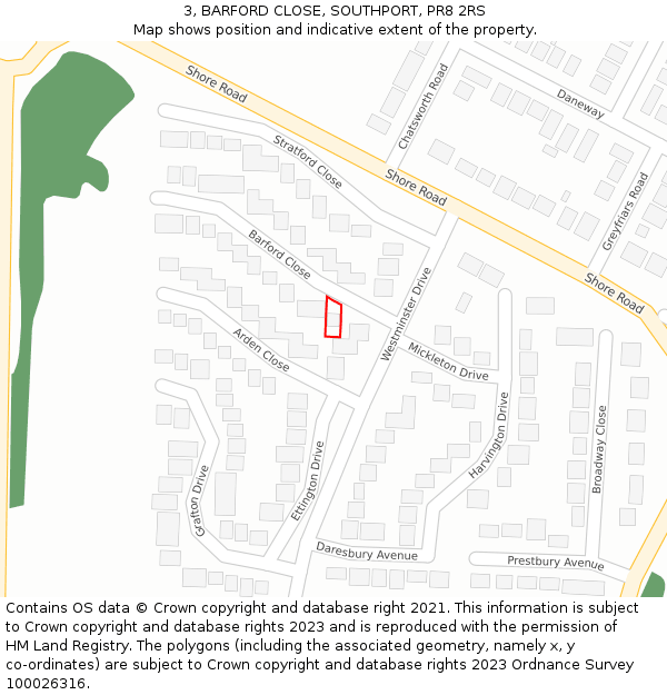 3, BARFORD CLOSE, SOUTHPORT, PR8 2RS: Location map and indicative extent of plot