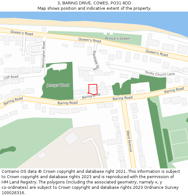 3, BARING DRIVE, COWES, PO31 8DD: Location map and indicative extent of plot