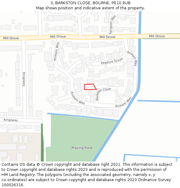 3, BARKSTON CLOSE, BOURNE, PE10 9UB: Location map and indicative extent of plot