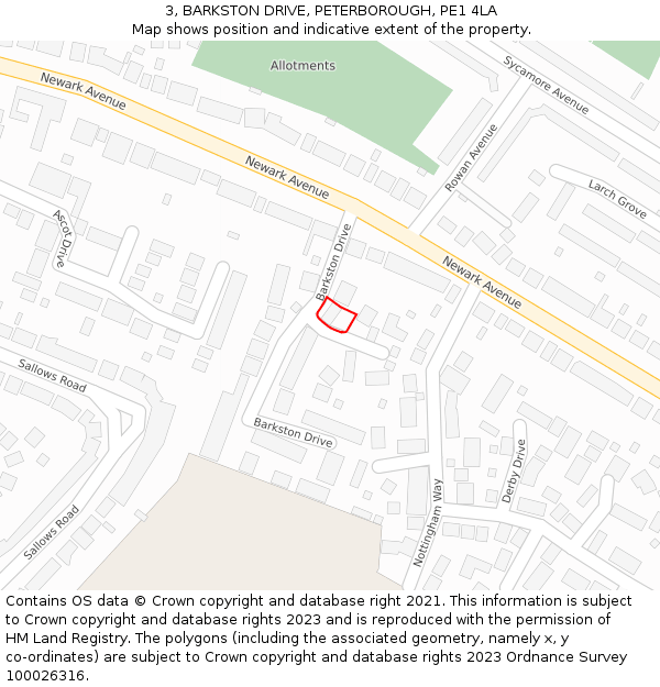 3, BARKSTON DRIVE, PETERBOROUGH, PE1 4LA: Location map and indicative extent of plot