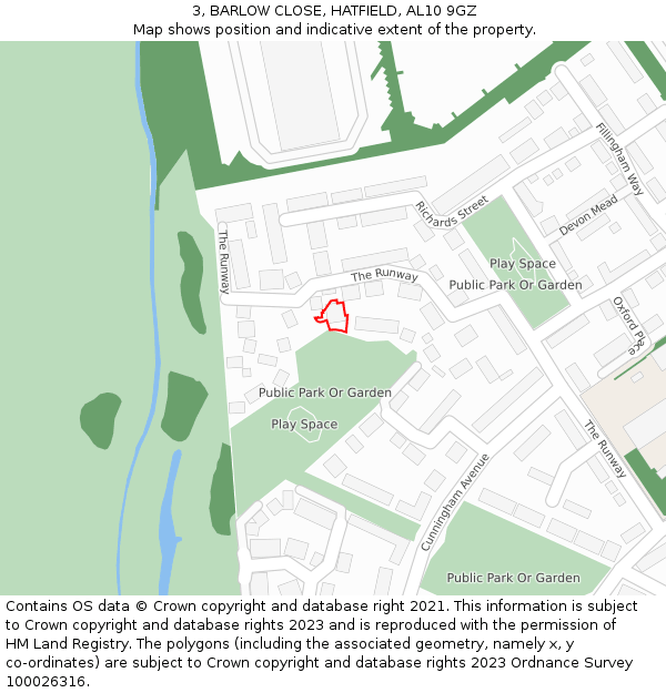 3, BARLOW CLOSE, HATFIELD, AL10 9GZ: Location map and indicative extent of plot