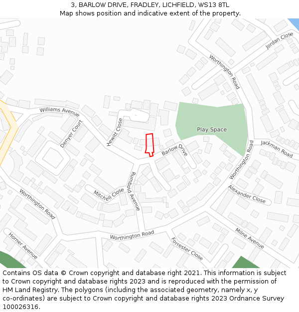 3, BARLOW DRIVE, FRADLEY, LICHFIELD, WS13 8TL: Location map and indicative extent of plot