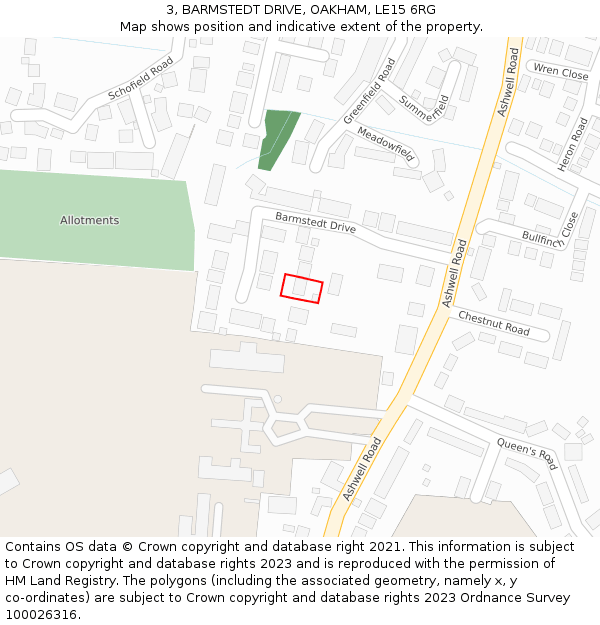 3, BARMSTEDT DRIVE, OAKHAM, LE15 6RG: Location map and indicative extent of plot