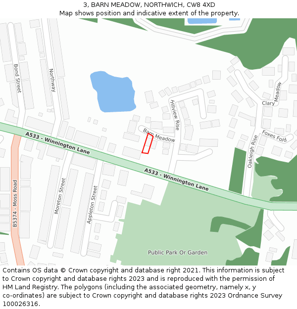 3, BARN MEADOW, NORTHWICH, CW8 4XD: Location map and indicative extent of plot