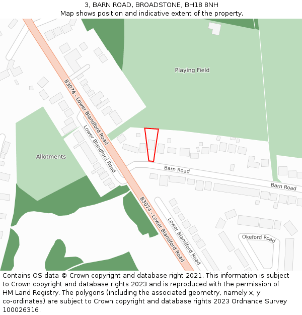 3, BARN ROAD, BROADSTONE, BH18 8NH: Location map and indicative extent of plot