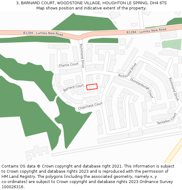 3, BARNARD COURT, WOODSTONE VILLAGE, HOUGHTON LE SPRING, DH4 6TS: Location map and indicative extent of plot
