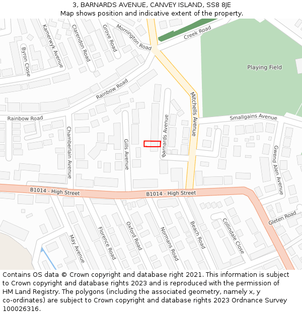 3, BARNARDS AVENUE, CANVEY ISLAND, SS8 8JE: Location map and indicative extent of plot