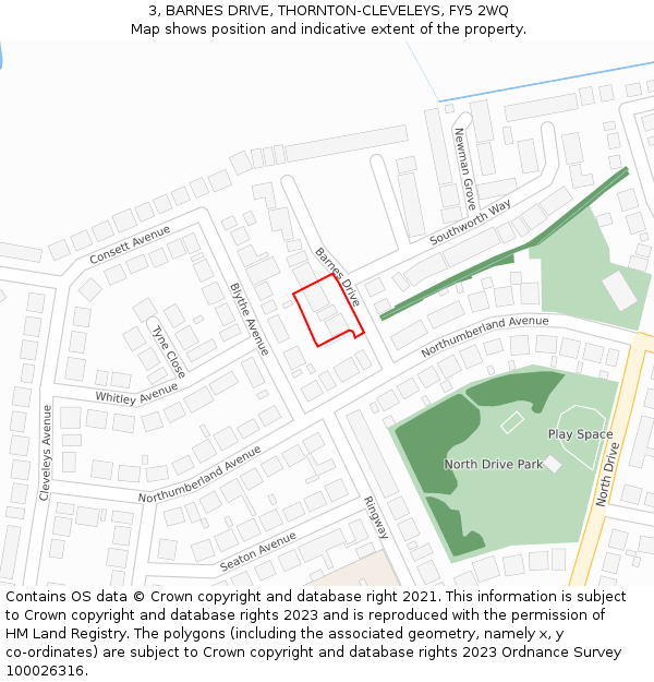 3, BARNES DRIVE, THORNTON-CLEVELEYS, FY5 2WQ: Location map and indicative extent of plot