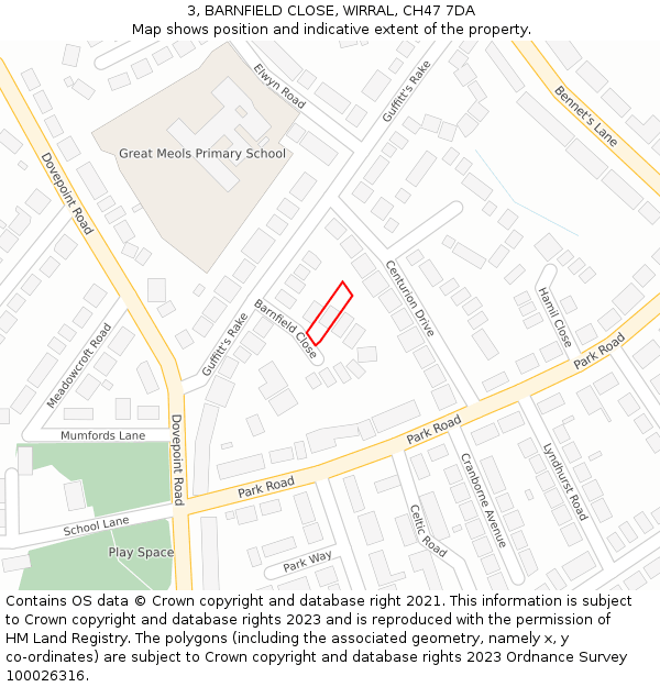 3, BARNFIELD CLOSE, WIRRAL, CH47 7DA: Location map and indicative extent of plot