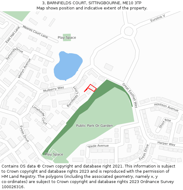 3, BARNFIELDS COURT, SITTINGBOURNE, ME10 3TP: Location map and indicative extent of plot