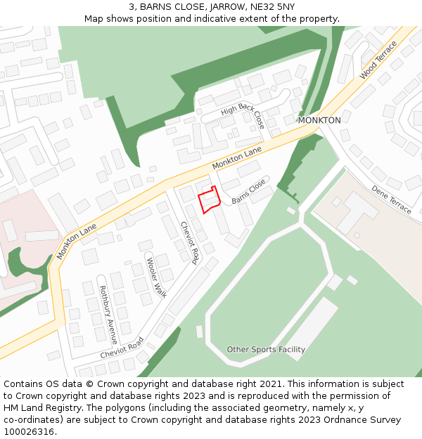 3, BARNS CLOSE, JARROW, NE32 5NY: Location map and indicative extent of plot