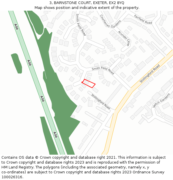 3, BARNSTONE COURT, EXETER, EX2 8YQ: Location map and indicative extent of plot