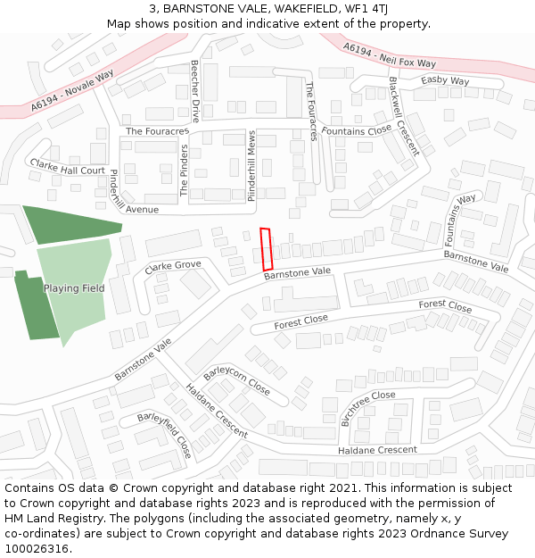 3, BARNSTONE VALE, WAKEFIELD, WF1 4TJ: Location map and indicative extent of plot