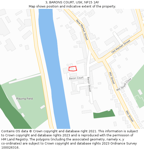 3, BARONS COURT, USK, NP15 1AY: Location map and indicative extent of plot