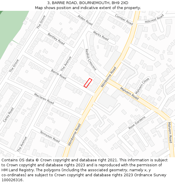 3, BARRIE ROAD, BOURNEMOUTH, BH9 2XD: Location map and indicative extent of plot