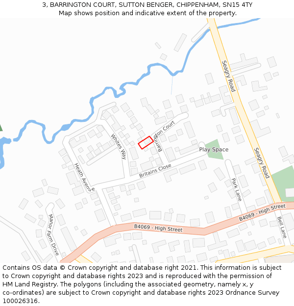 3, BARRINGTON COURT, SUTTON BENGER, CHIPPENHAM, SN15 4TY: Location map and indicative extent of plot