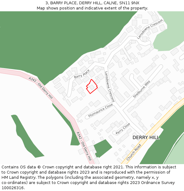 3, BARRY PLACE, DERRY HILL, CALNE, SN11 9NX: Location map and indicative extent of plot