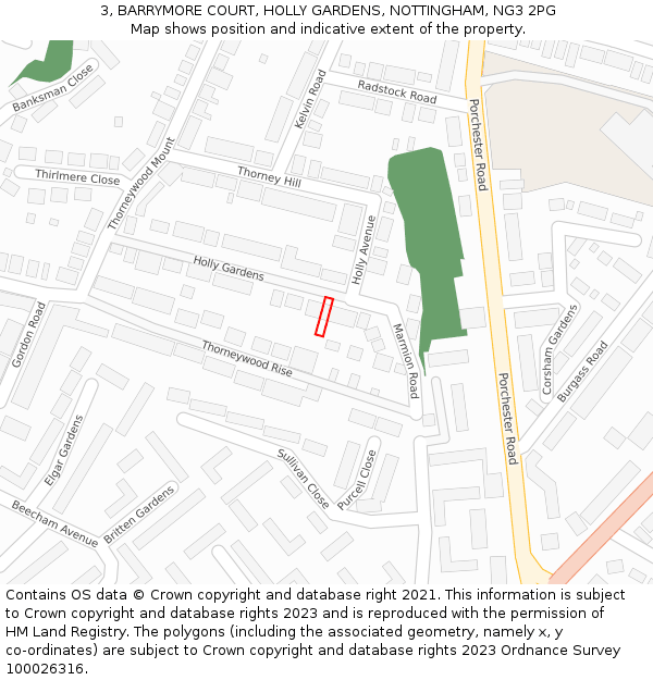 3, BARRYMORE COURT, HOLLY GARDENS, NOTTINGHAM, NG3 2PG: Location map and indicative extent of plot