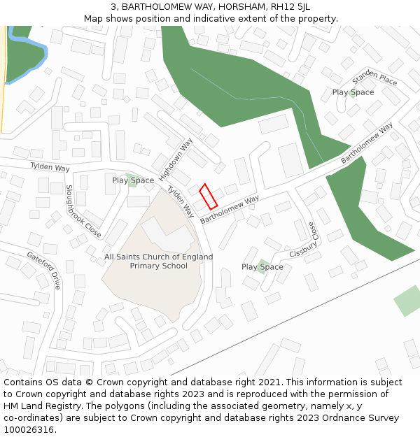 3, BARTHOLOMEW WAY, HORSHAM, RH12 5JL: Location map and indicative extent of plot