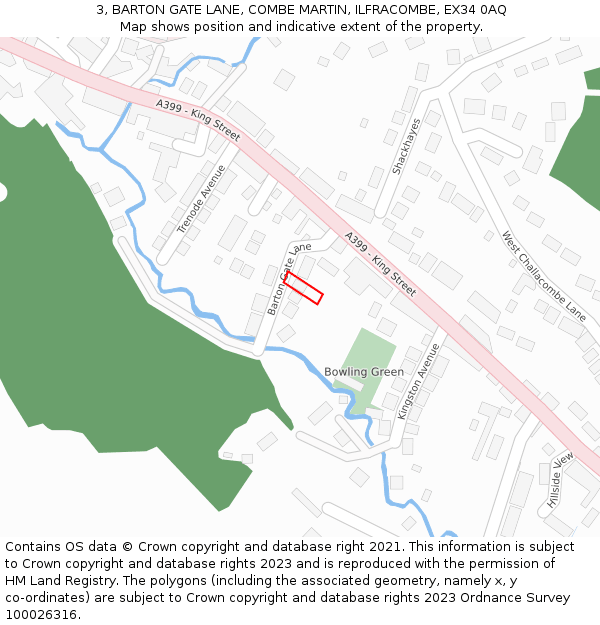 3, BARTON GATE LANE, COMBE MARTIN, ILFRACOMBE, EX34 0AQ: Location map and indicative extent of plot