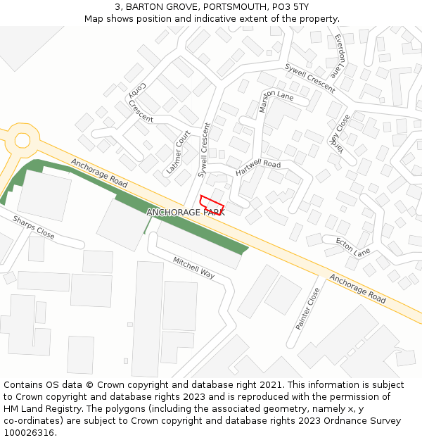 3, BARTON GROVE, PORTSMOUTH, PO3 5TY: Location map and indicative extent of plot