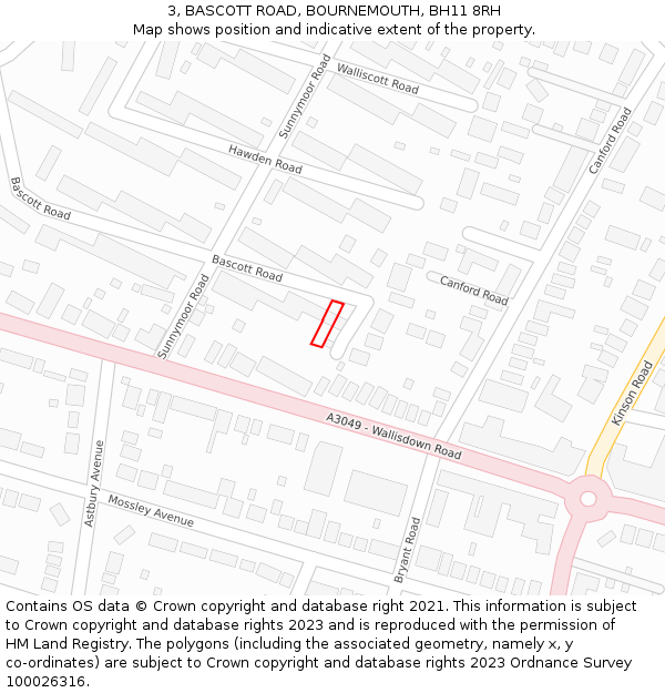 3, BASCOTT ROAD, BOURNEMOUTH, BH11 8RH: Location map and indicative extent of plot