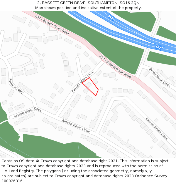 3, BASSETT GREEN DRIVE, SOUTHAMPTON, SO16 3QN: Location map and indicative extent of plot