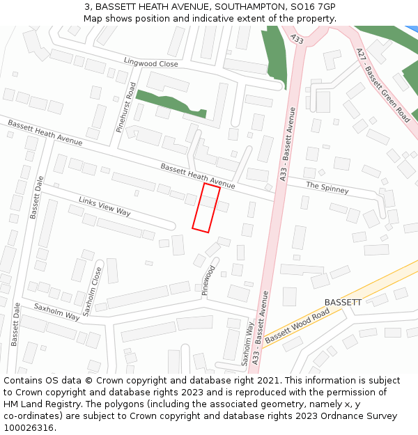 3, BASSETT HEATH AVENUE, SOUTHAMPTON, SO16 7GP: Location map and indicative extent of plot