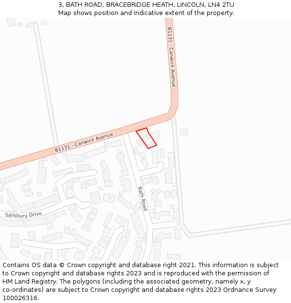 3, BATH ROAD, BRACEBRIDGE HEATH, LINCOLN, LN4 2TU: Location map and indicative extent of plot