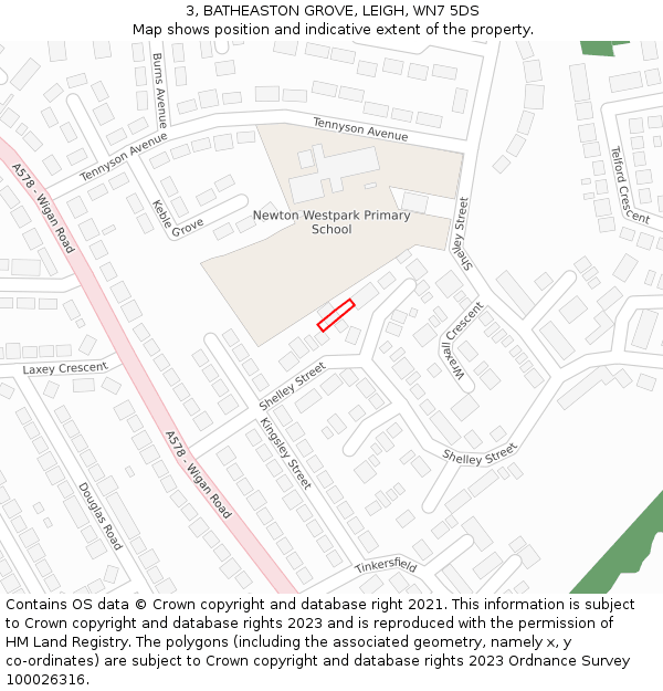 3, BATHEASTON GROVE, LEIGH, WN7 5DS: Location map and indicative extent of plot