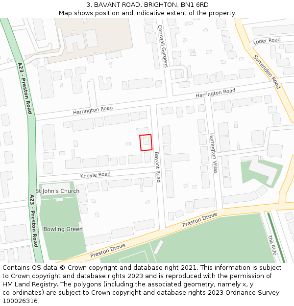 3, BAVANT ROAD, BRIGHTON, BN1 6RD: Location map and indicative extent of plot