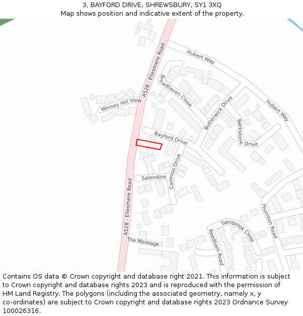 3, BAYFORD DRIVE, SHREWSBURY, SY1 3XQ: Location map and indicative extent of plot