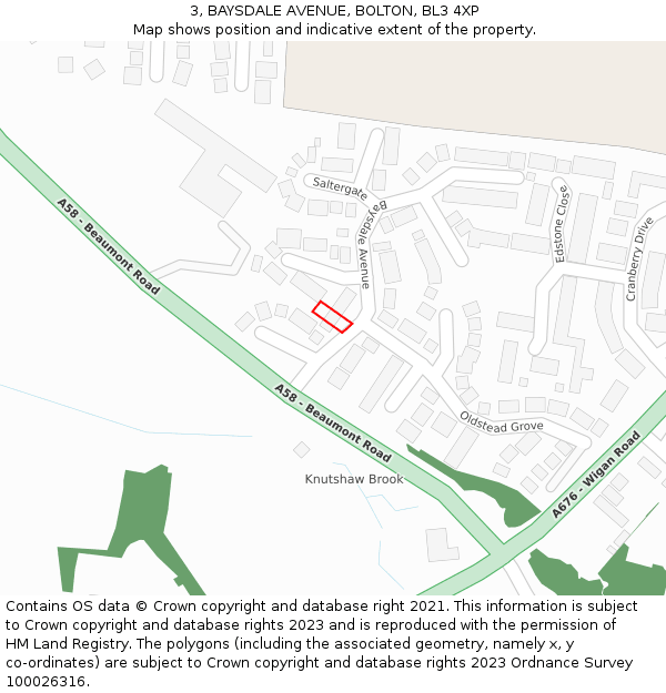 3, BAYSDALE AVENUE, BOLTON, BL3 4XP: Location map and indicative extent of plot