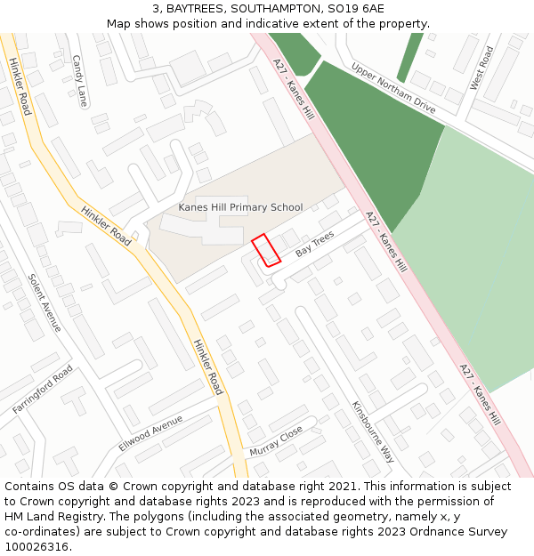 3, BAYTREES, SOUTHAMPTON, SO19 6AE: Location map and indicative extent of plot