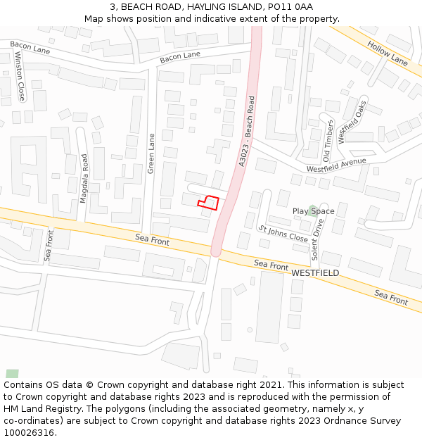 3, BEACH ROAD, HAYLING ISLAND, PO11 0AA: Location map and indicative extent of plot