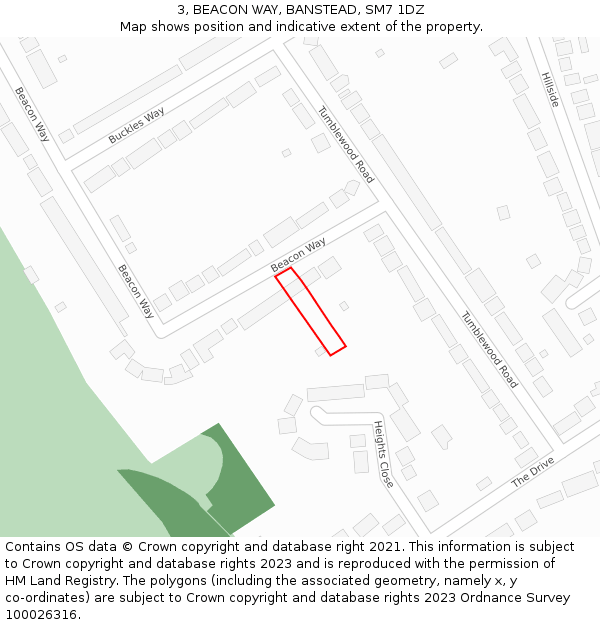 3, BEACON WAY, BANSTEAD, SM7 1DZ: Location map and indicative extent of plot