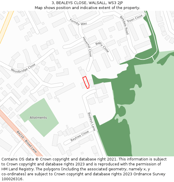3, BEALEYS CLOSE, WALSALL, WS3 2JP: Location map and indicative extent of plot