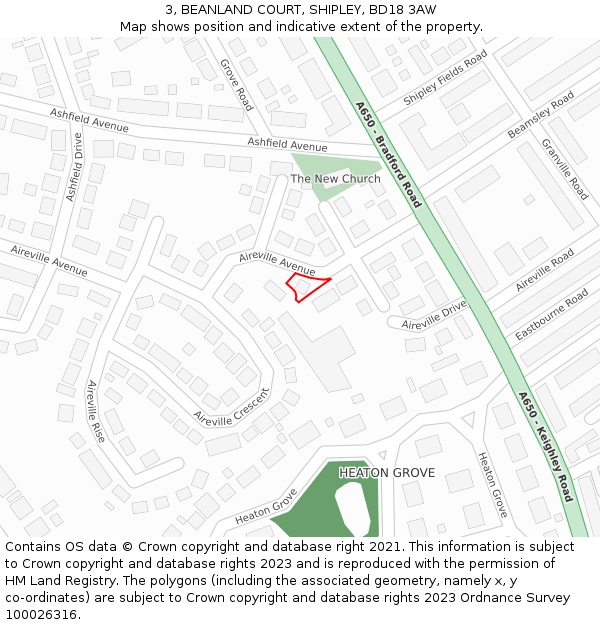 3, BEANLAND COURT, SHIPLEY, BD18 3AW: Location map and indicative extent of plot