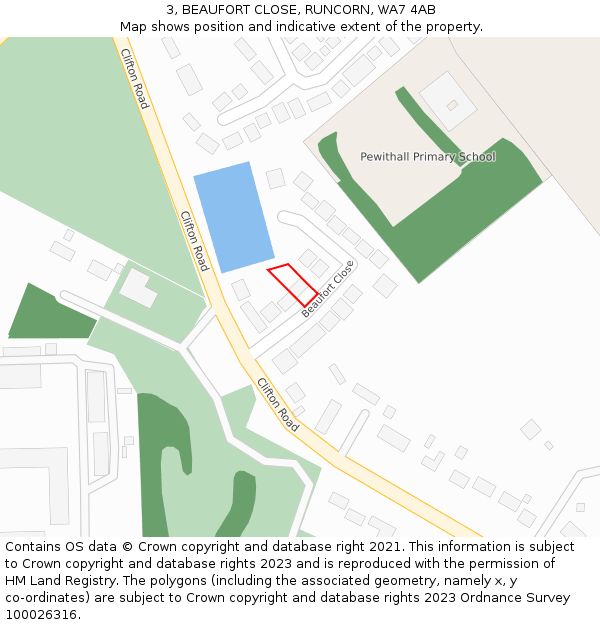 3, BEAUFORT CLOSE, RUNCORN, WA7 4AB: Location map and indicative extent of plot