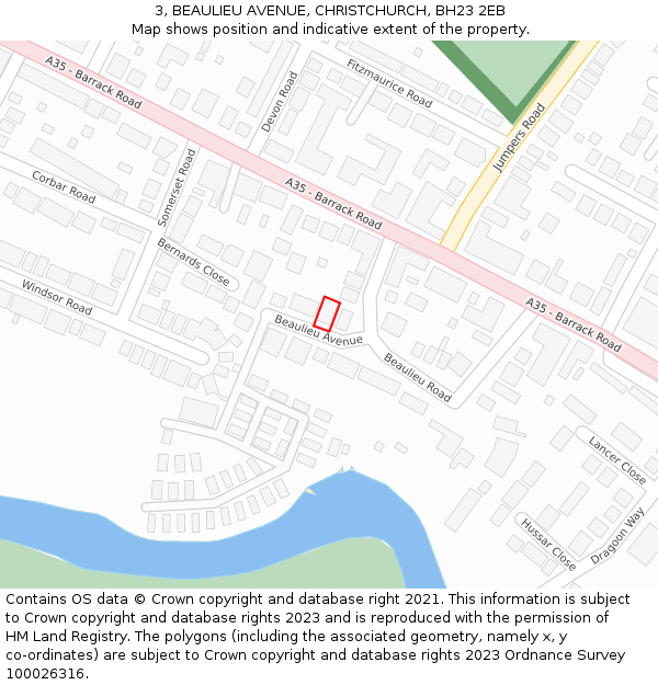 3, BEAULIEU AVENUE, CHRISTCHURCH, BH23 2EB: Location map and indicative extent of plot