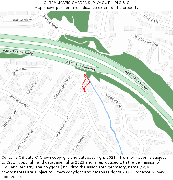 3, BEAUMARIS GARDENS, PLYMOUTH, PL3 5LQ: Location map and indicative extent of plot