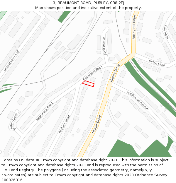 3, BEAUMONT ROAD, PURLEY, CR8 2EJ: Location map and indicative extent of plot