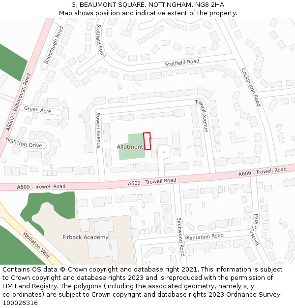 3, BEAUMONT SQUARE, NOTTINGHAM, NG8 2HA: Location map and indicative extent of plot