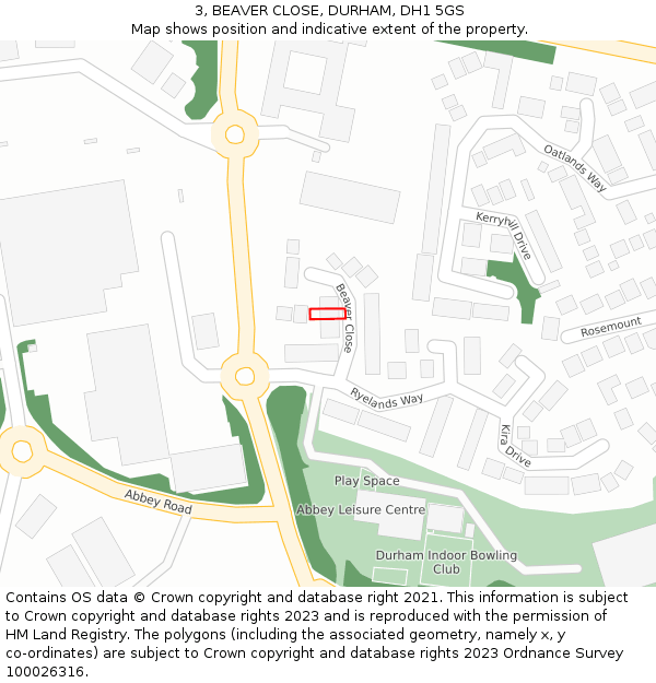 3, BEAVER CLOSE, DURHAM, DH1 5GS: Location map and indicative extent of plot