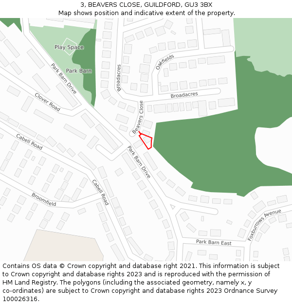 3, BEAVERS CLOSE, GUILDFORD, GU3 3BX: Location map and indicative extent of plot