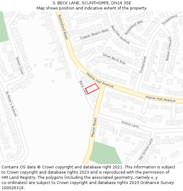 3, BECK LANE, SCUNTHORPE, DN16 3SE: Location map and indicative extent of plot