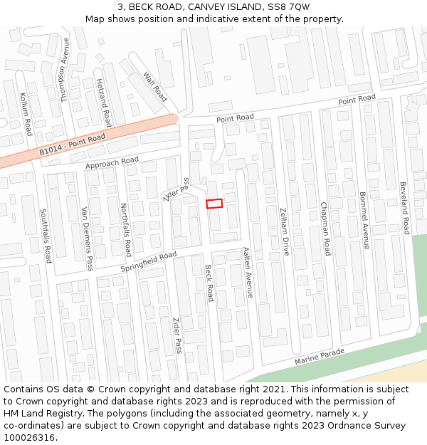 3, BECK ROAD, CANVEY ISLAND, SS8 7QW: Location map and indicative extent of plot