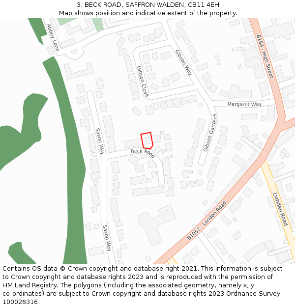 3, BECK ROAD, SAFFRON WALDEN, CB11 4EH: Location map and indicative extent of plot