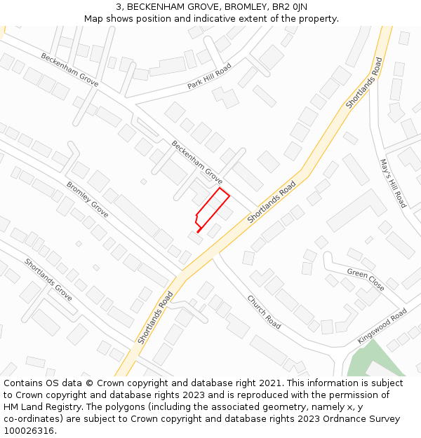 3, BECKENHAM GROVE, BROMLEY, BR2 0JN: Location map and indicative extent of plot