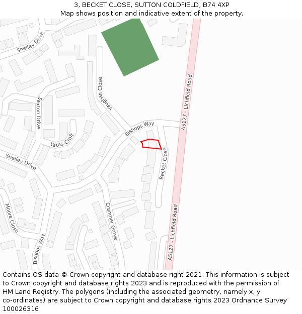 3, BECKET CLOSE, SUTTON COLDFIELD, B74 4XP: Location map and indicative extent of plot